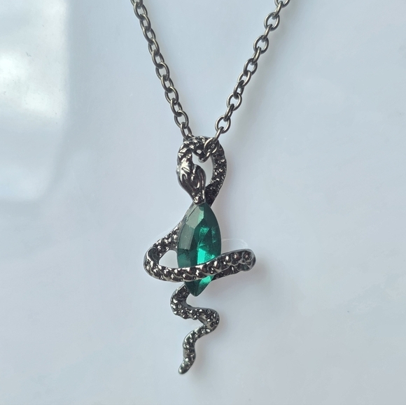 other Other - Stainless Steel Snake Pendant with Green Cubic Zirconia
